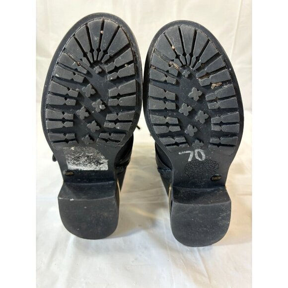 VINCE CAMUTO WILAMENA QUILTED BLACK LEATHER GOLD BUCKLES BIKER BOOTS Size 5.5 M - Picture 6 of 13